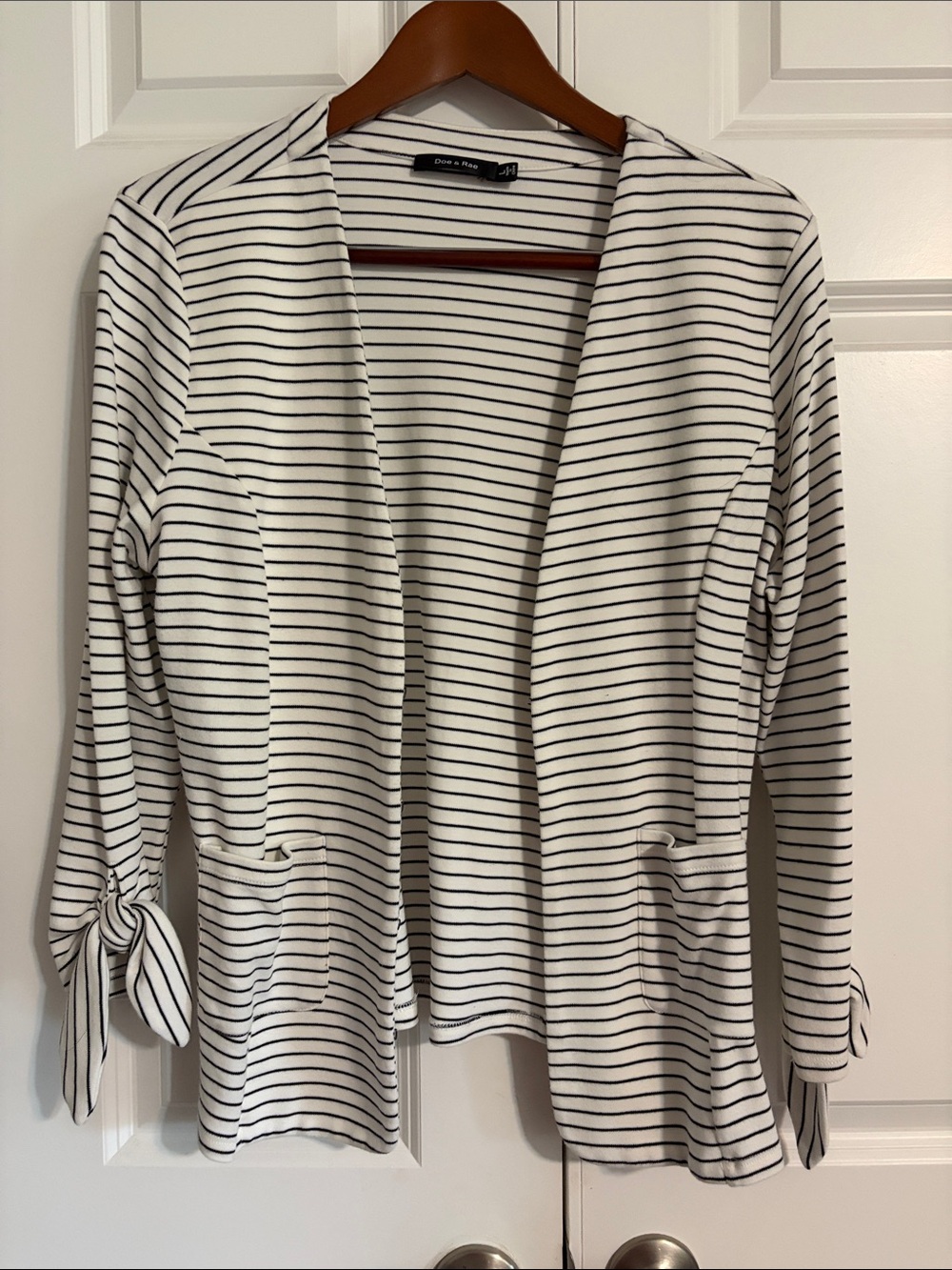 Doe & Rae White and Black Striped Open Front Cardigan
